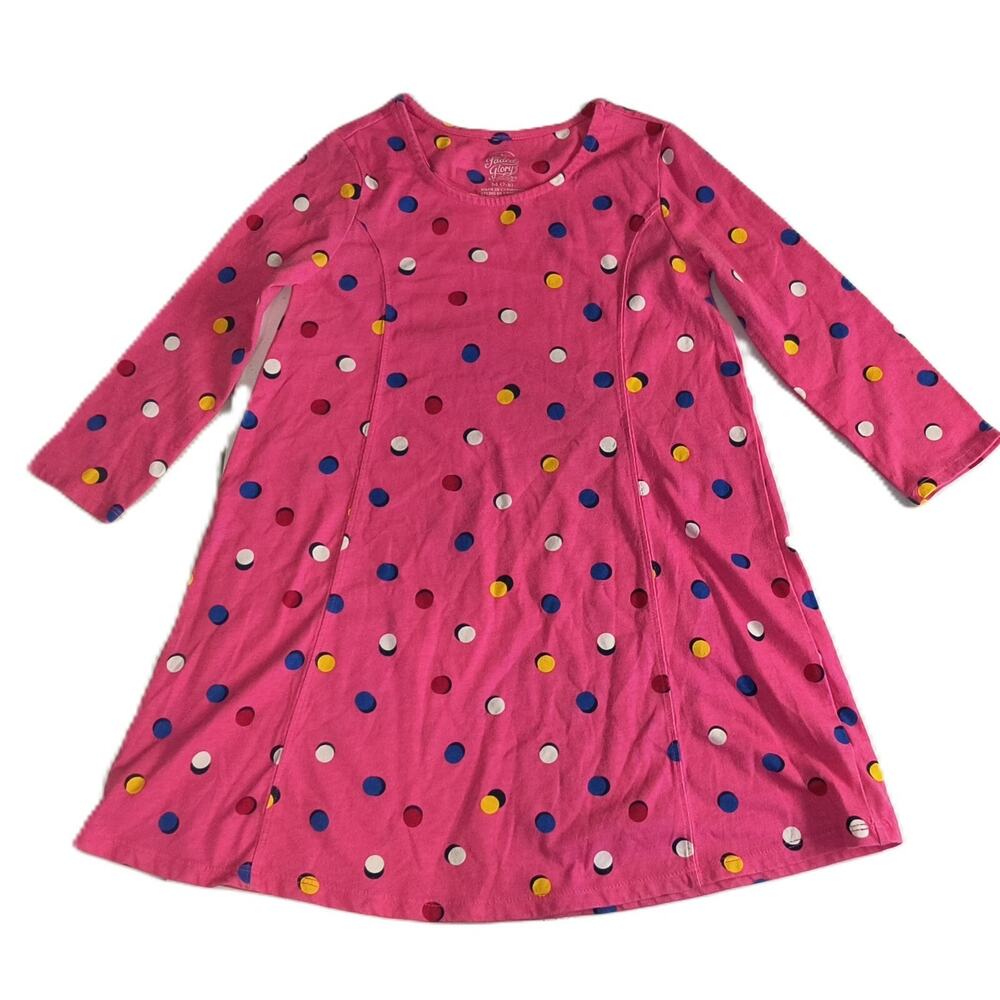 Faded Glory Girls Pink Polka Dot Colorful Swing Dress Causal Size M(7-8) G001